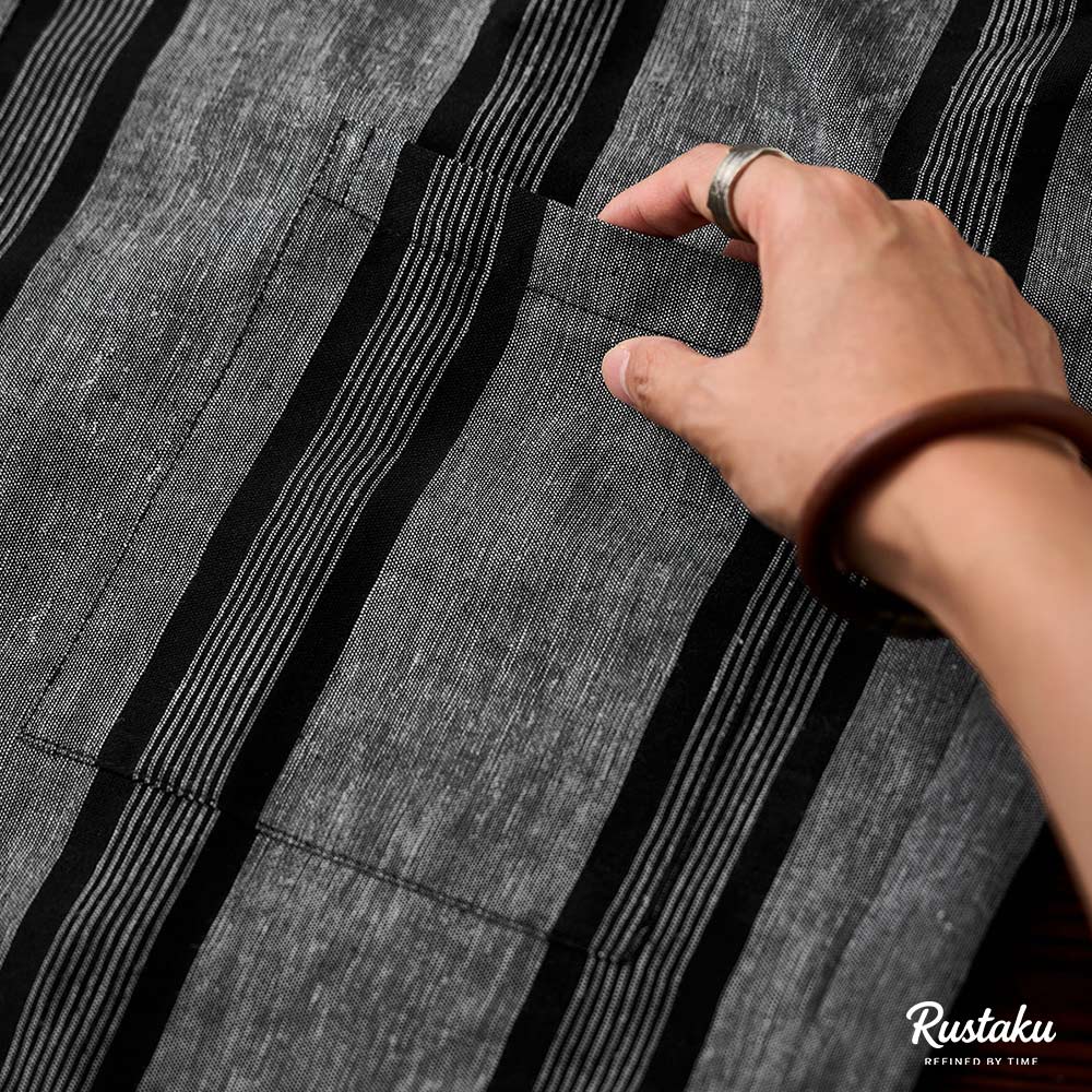 和風コットンリネンストライプシャツ