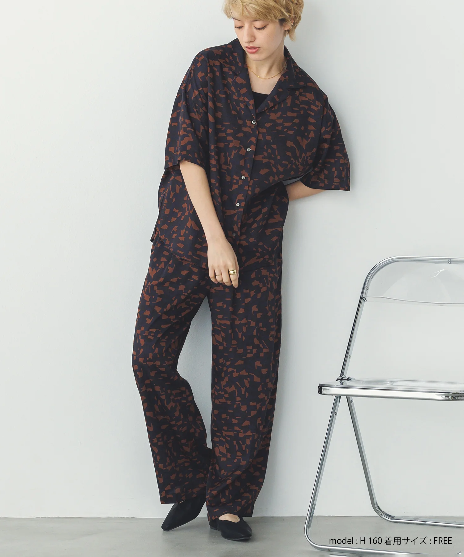 ジオメトリックプリント 半袖シャツ