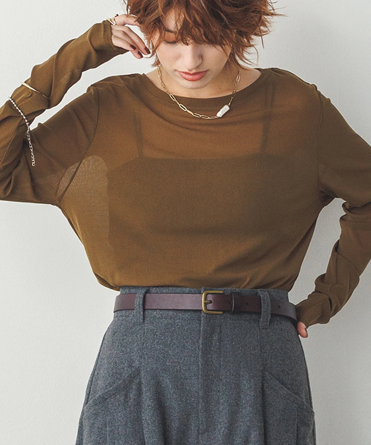 クルーネック シアートップス