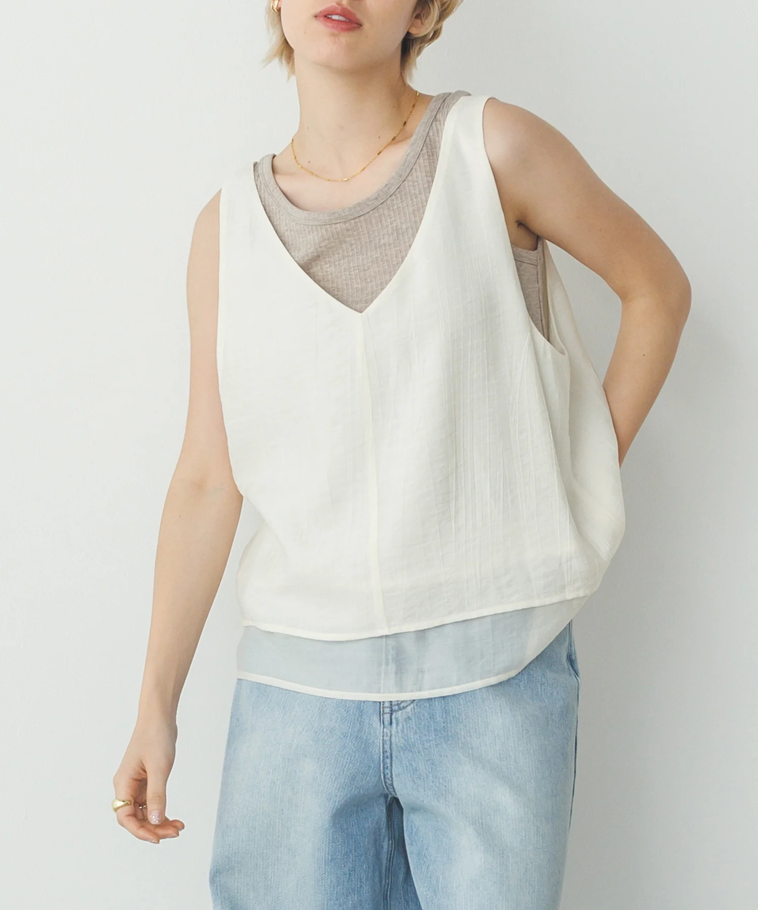 ワッシャーサテン ゆるタンクトップ