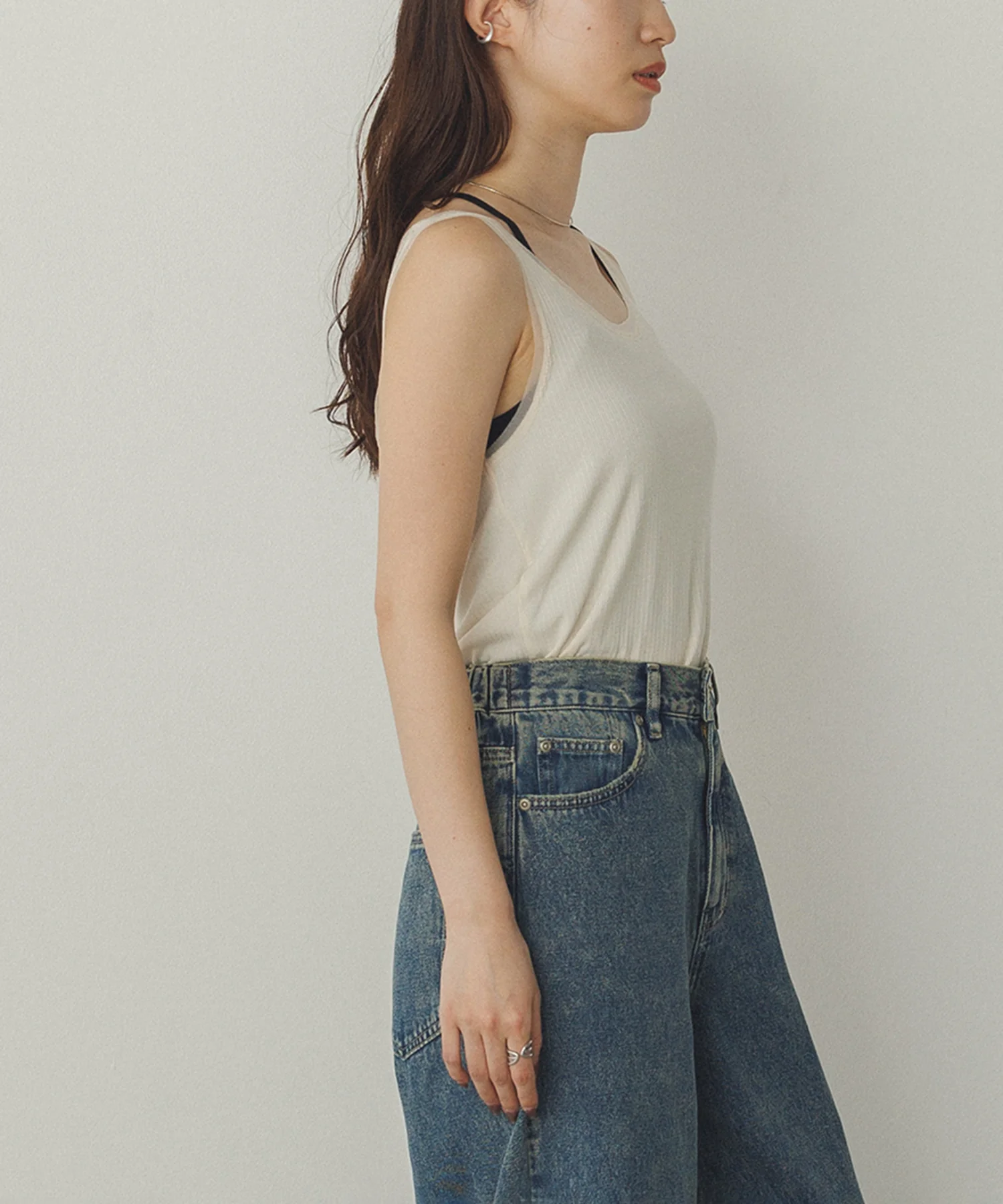 前後2WAY リブチュールタンクトップ