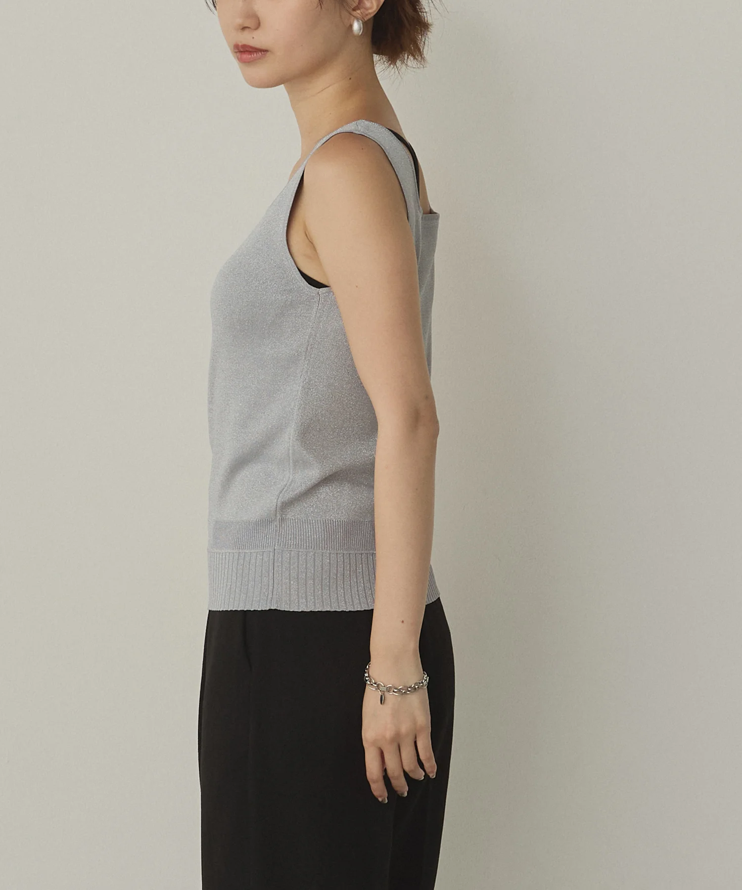 前後2WAY スクエアラメニット タンクトップ