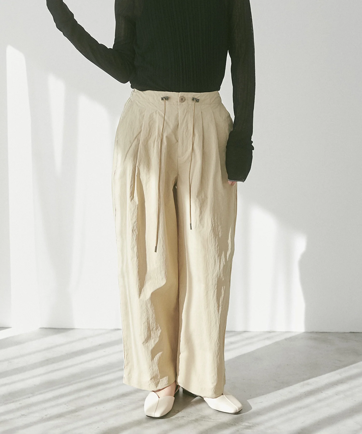 【撥水加工】グログラン タックパンツ