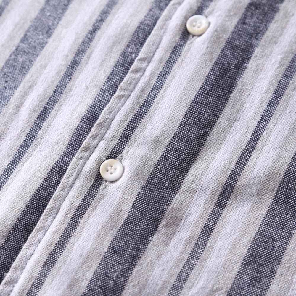 ヴィンテージ風リネンストライプ開襟シャツ半袖 