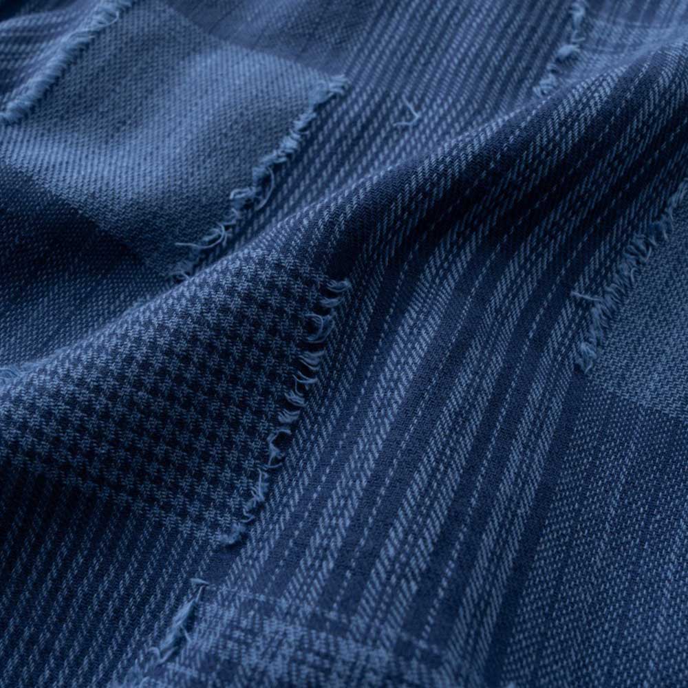 和風ストライプパッチワーク先染め　テクスチャー生地長袖シャツ