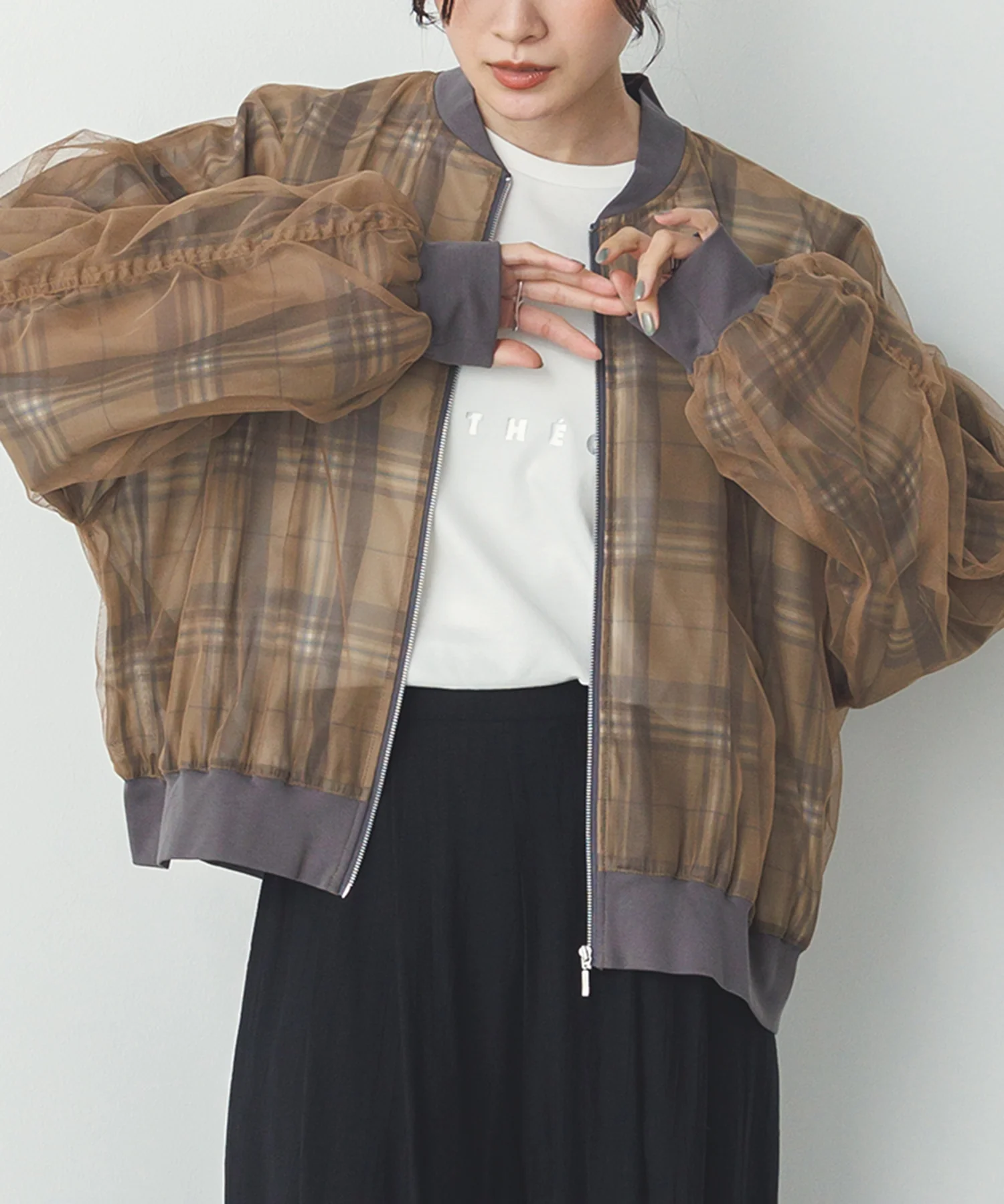 チュールシアー チェックブルゾン