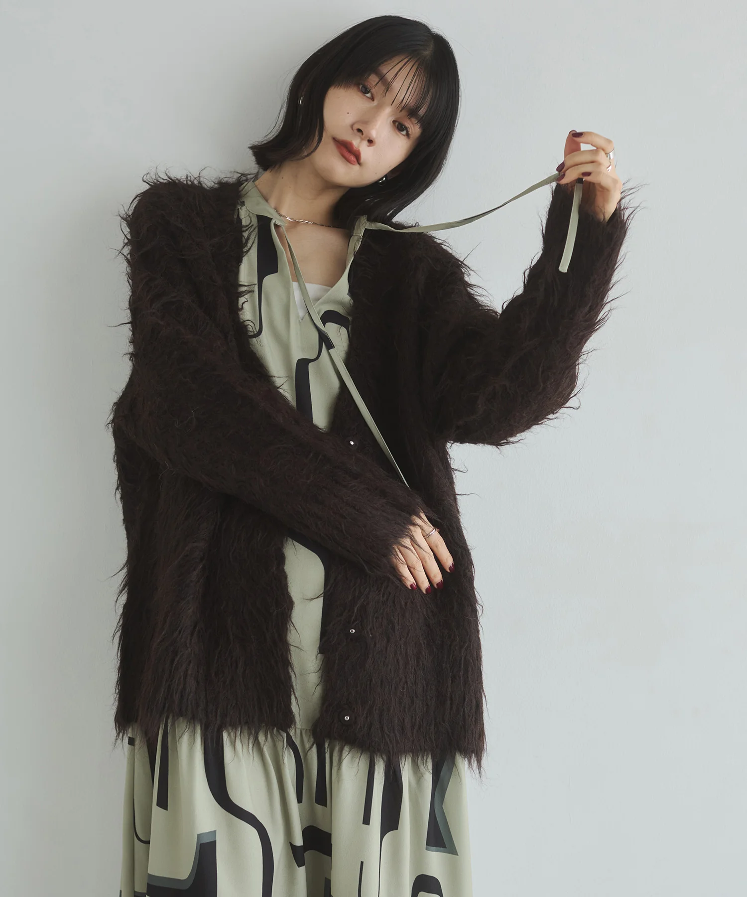 起毛シャギー ニットカーディガン