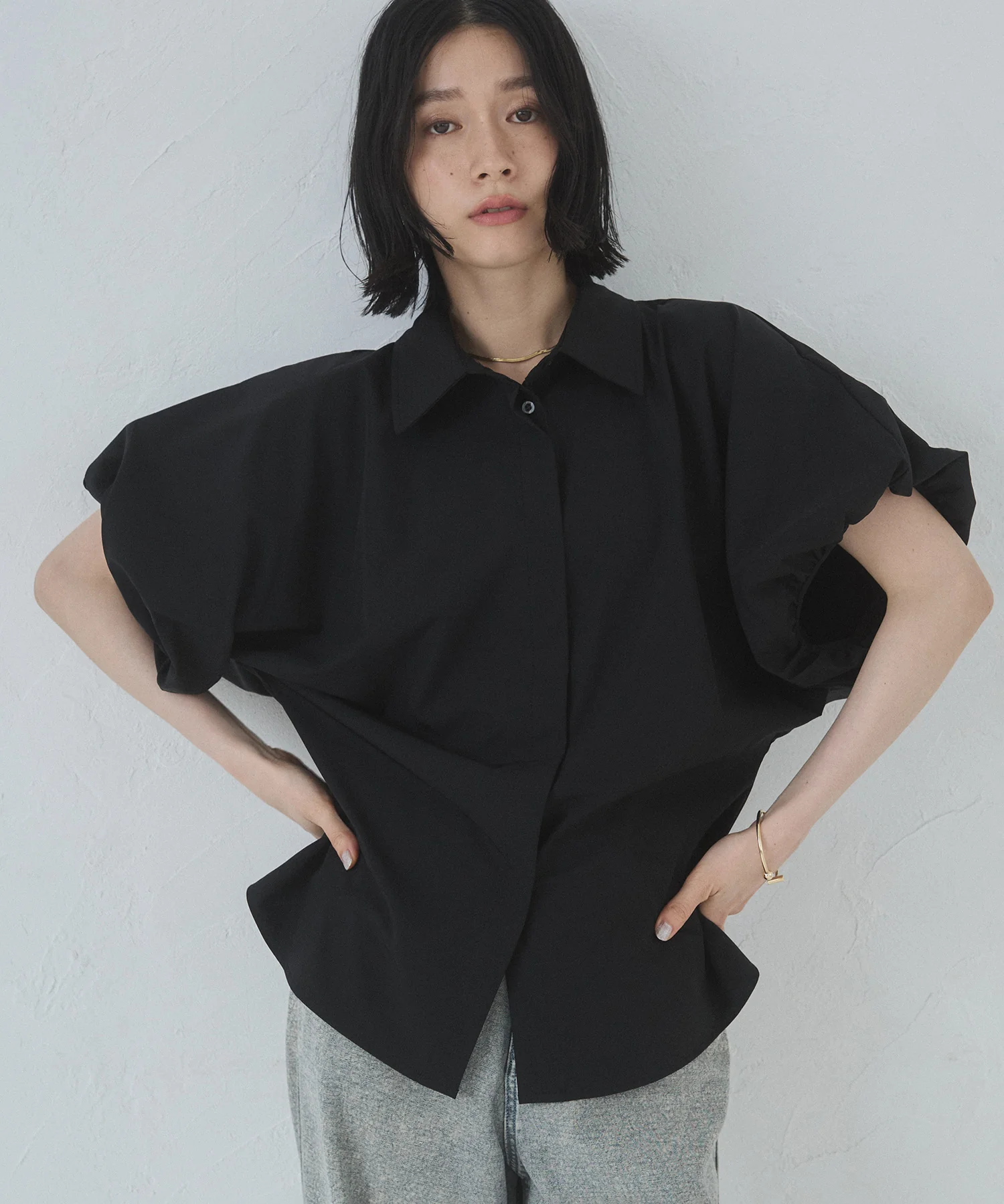 【接触冷感】 パフスリーブシャツ