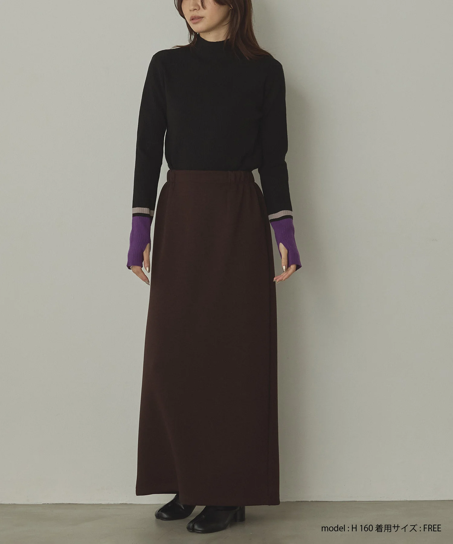 【静電気防止】やわもちヤーン 袖配色 ハイネックリブニット