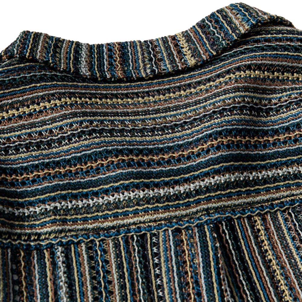 日系レトロ民族風ストライプ透かし柄半袖シャツ