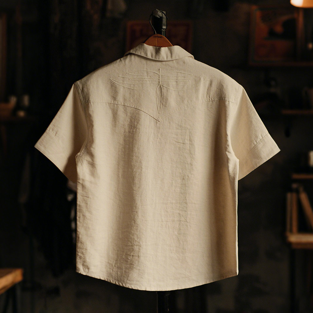 「たづな」 アメカジウエスタン風リネン混半袖シャツ