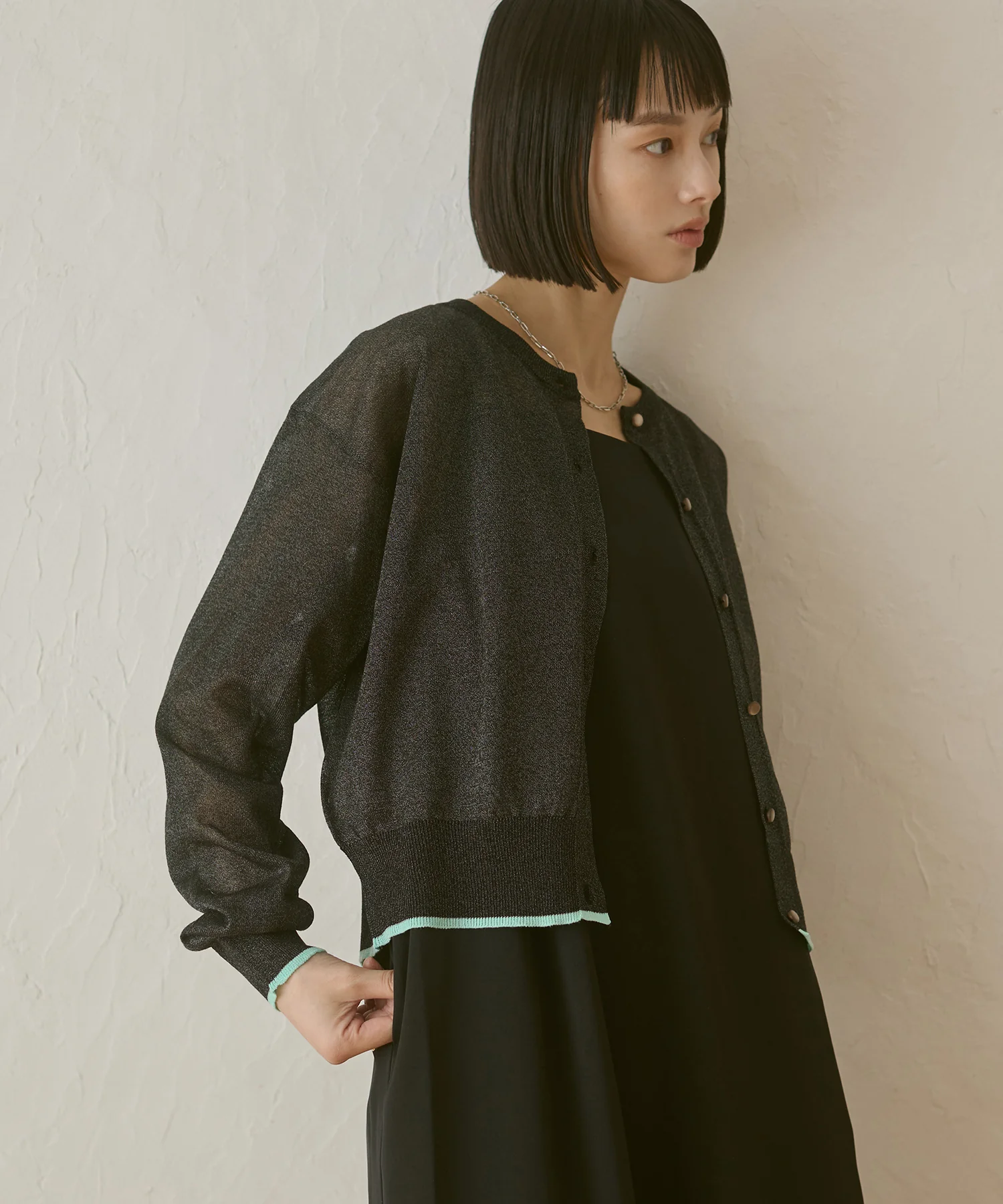 バイカラー シアーニットカーデ