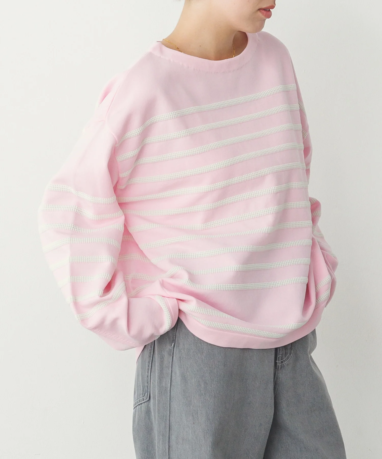 スポンディッシュ 柄編みボーダーニット