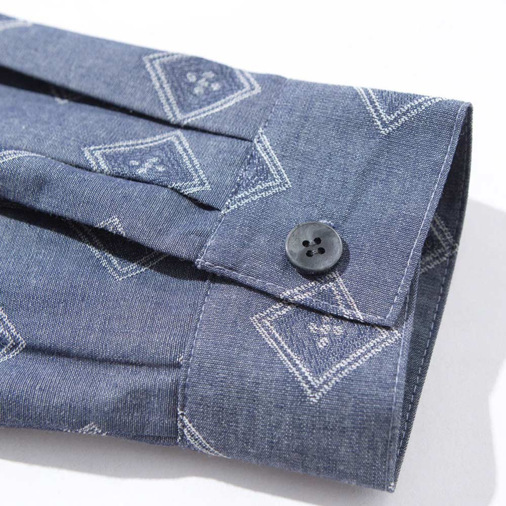 和風シンプルデザイン　レトロな幾何学ジャカード長袖シャツ