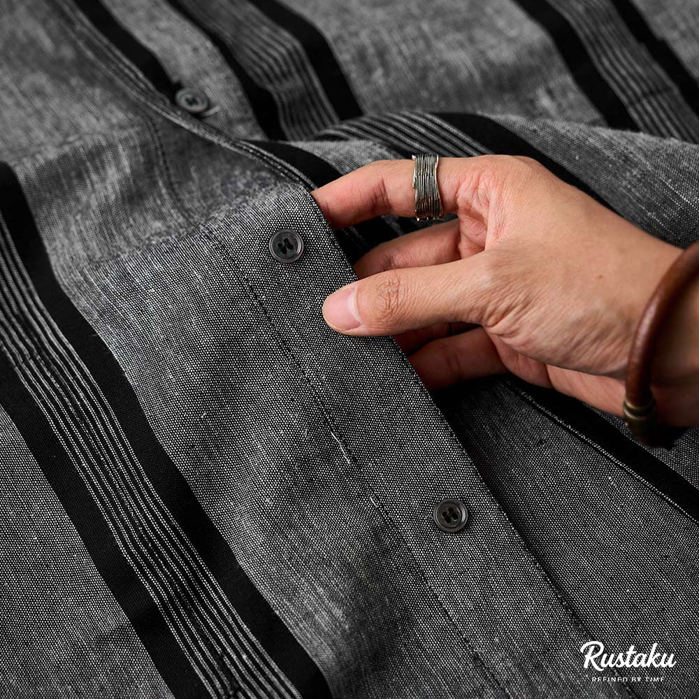 和風コットンリネンストライプシャツ