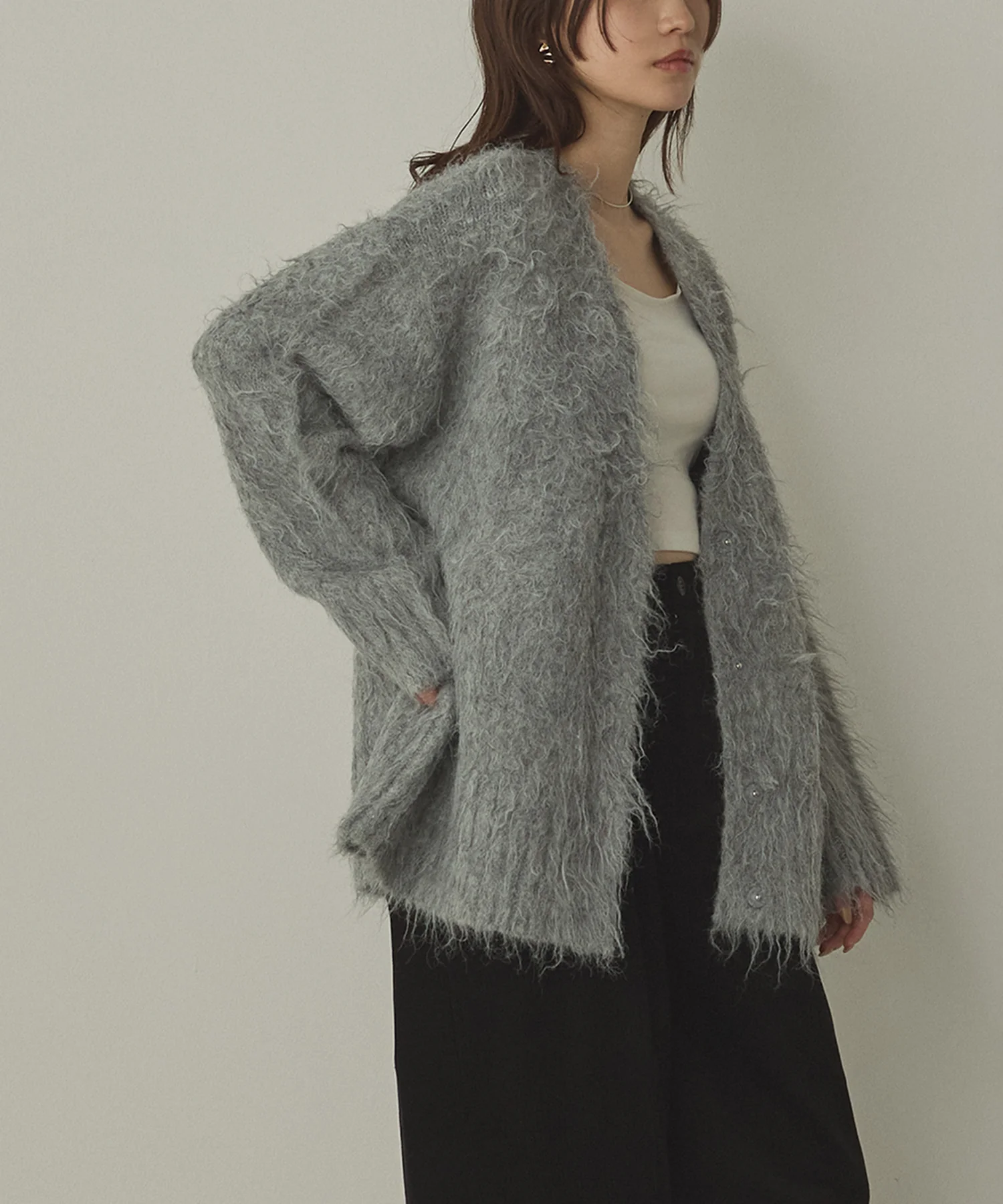 起毛シャギー ニットカーディガン