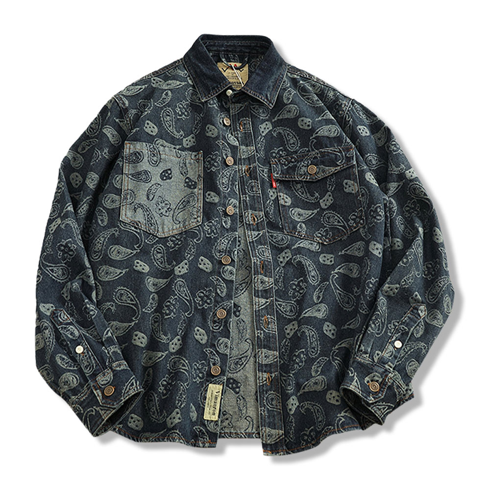 ヘビーウェイト　ペイズリー総柄ジャカードデニムシャツ