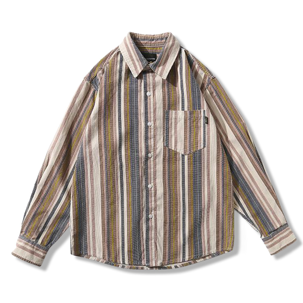 コットン和風 　マルチストライプコーデュロイシャツ