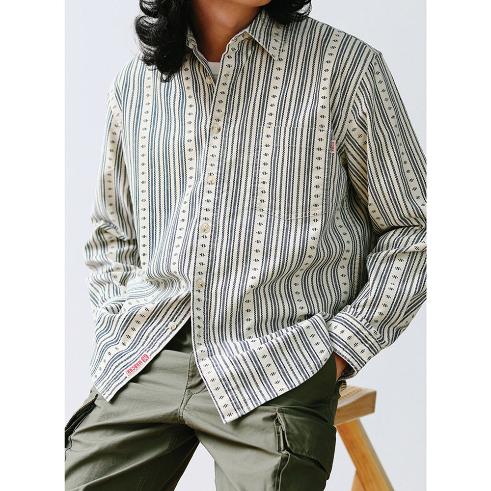 オーダーメイドコーデュロイ民族調ジオメトリック柄ワークシャツ