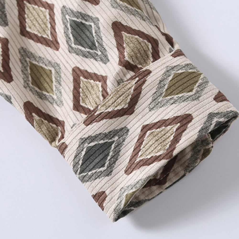 和風 　幾何学模様コーデュロイシャツ