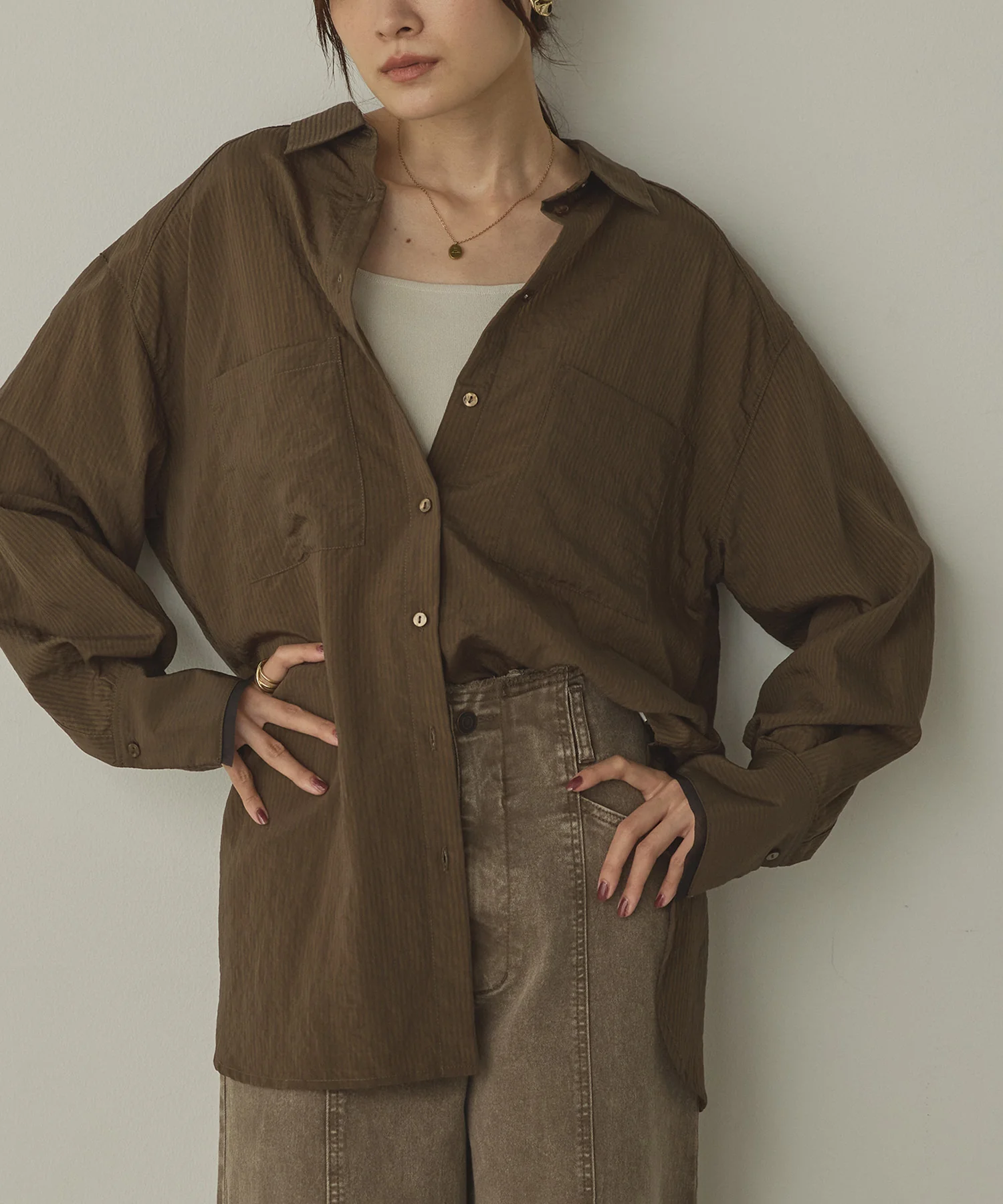 ツヤストライプ オーバーシャツ