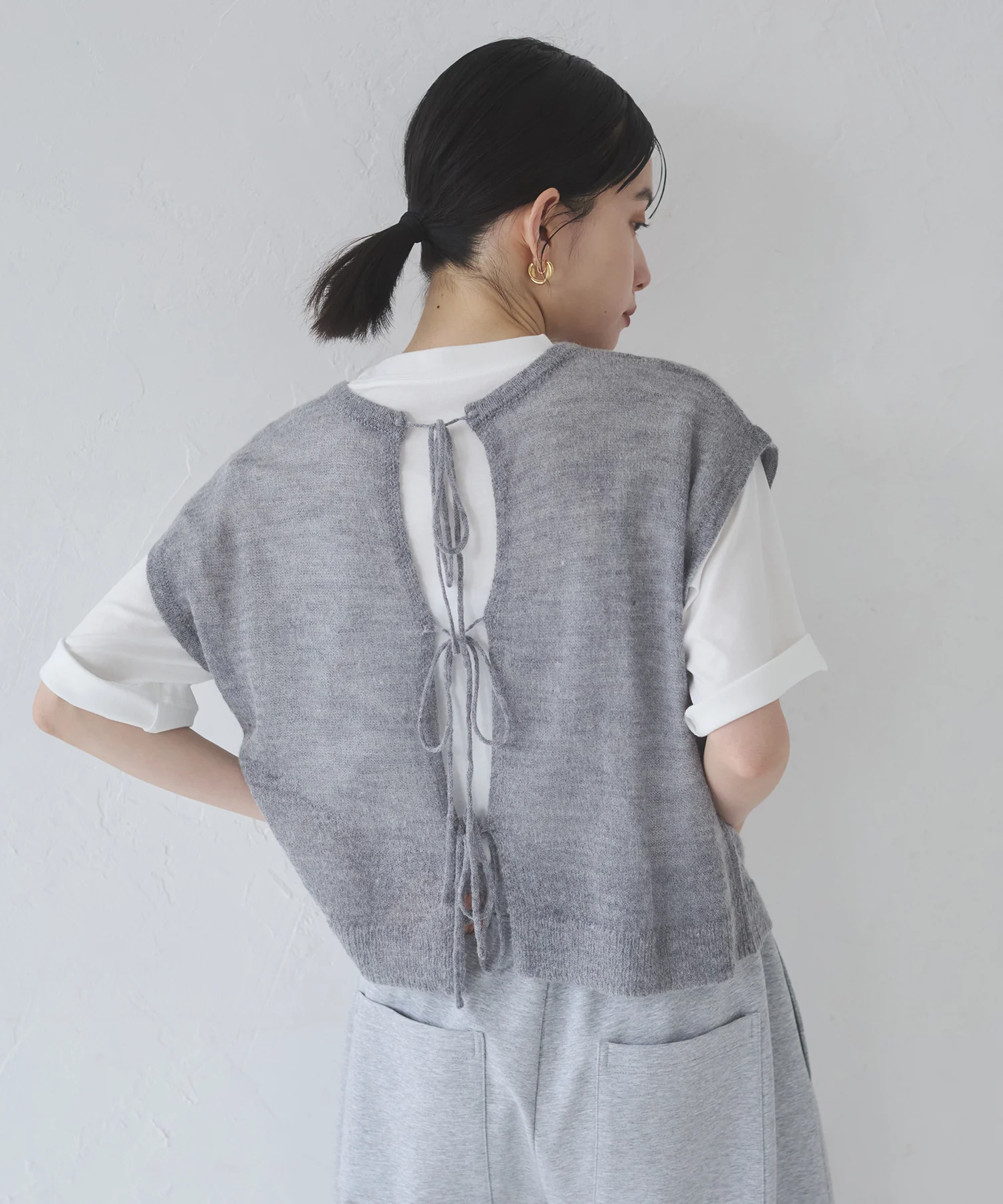 前後2WAY バックリボンシアーニット