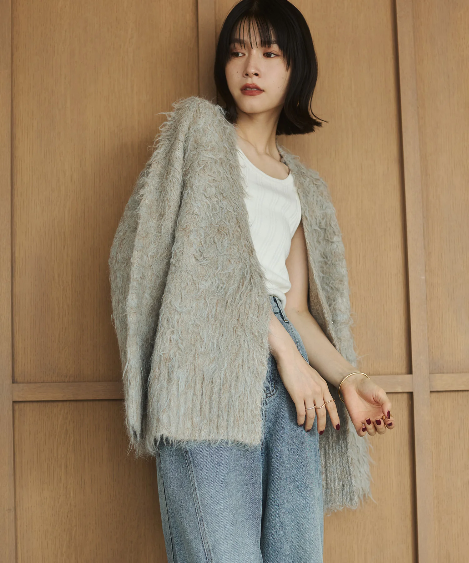 起毛シャギー ニットカーディガン