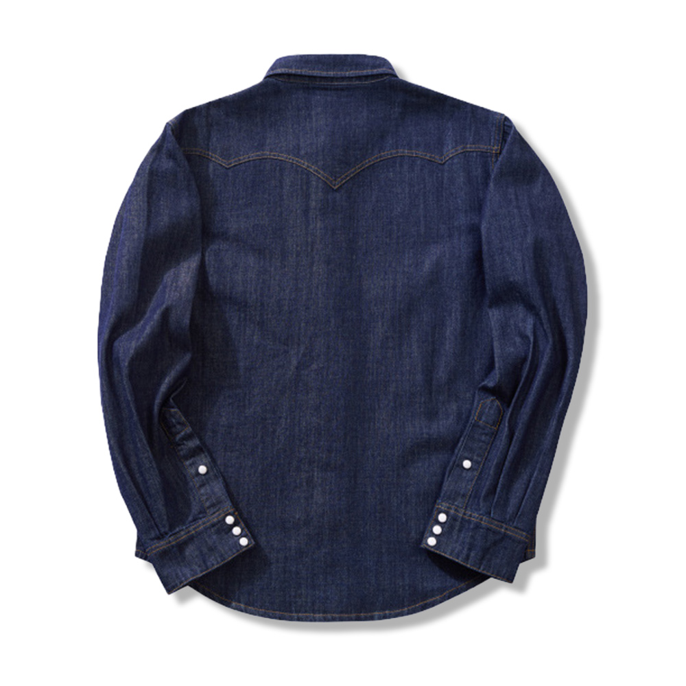 レトロパールボタン　スラブコットンウエスタンデニムシャツ