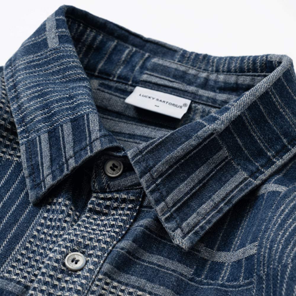 藍染めジャカードチェックシャツ