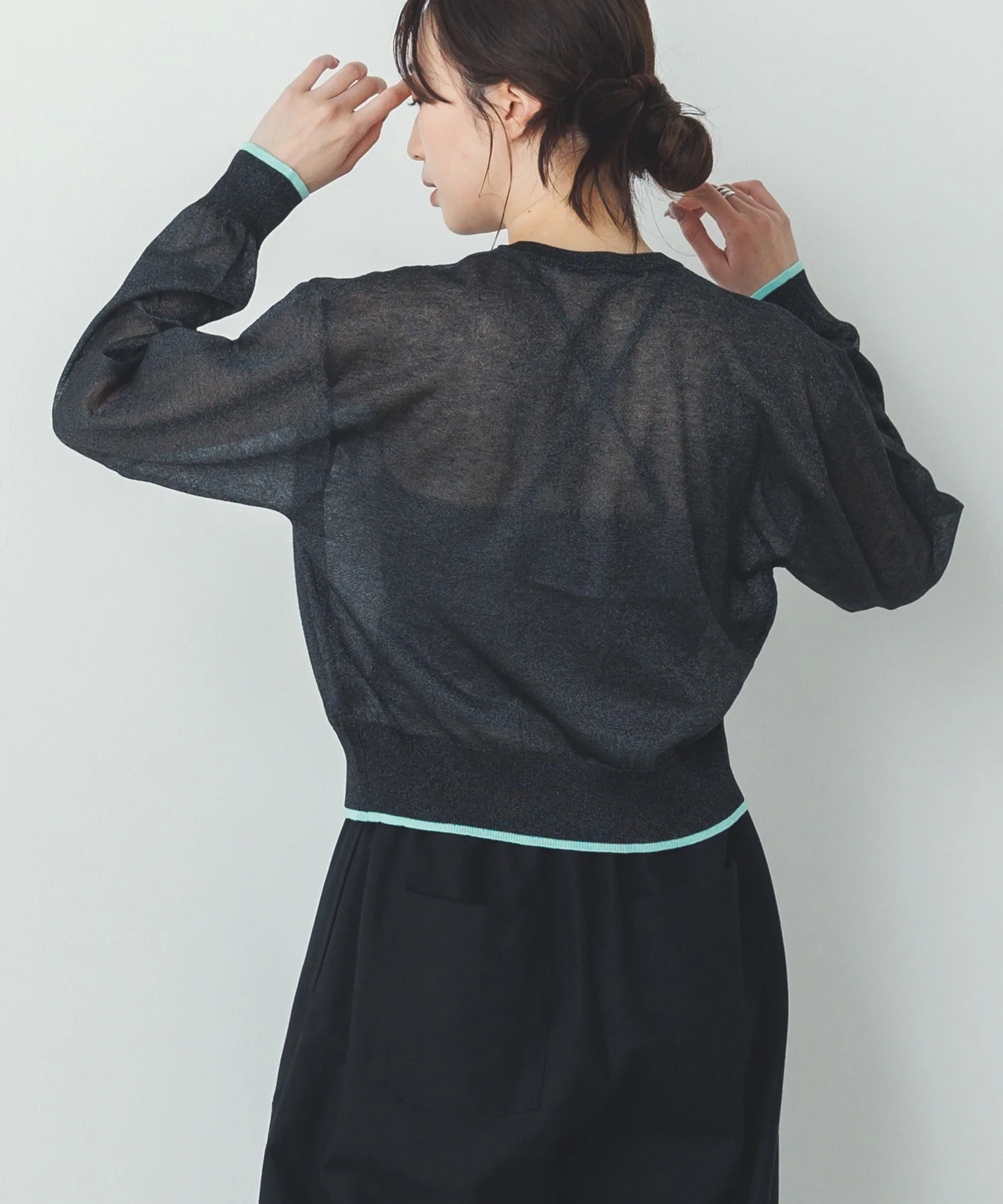 バイカラー シアーニットカーデ