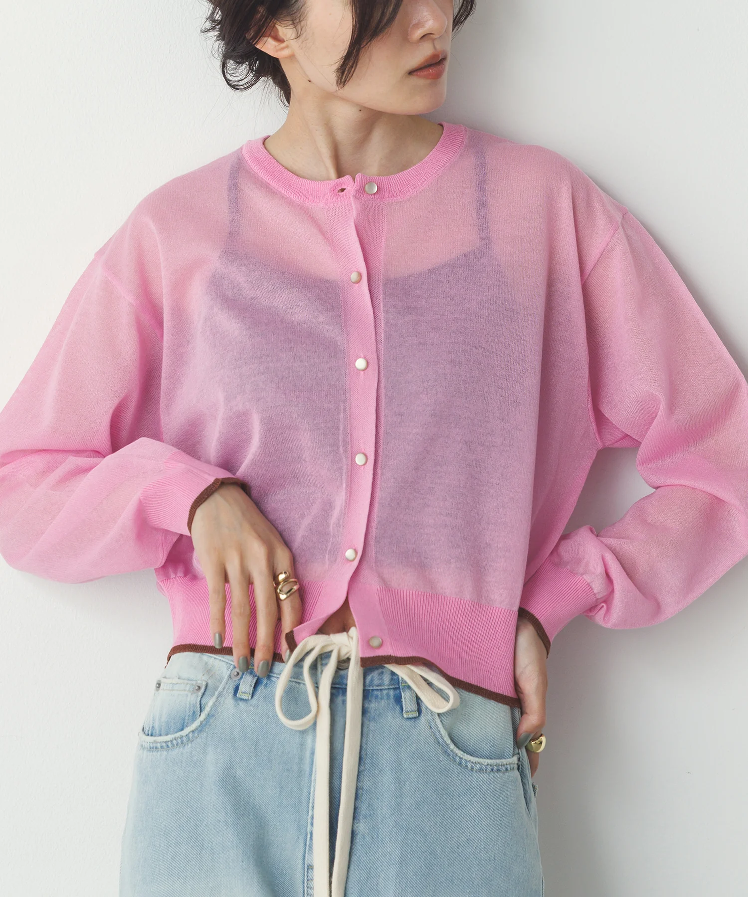 バイカラー シアーニットカーデ