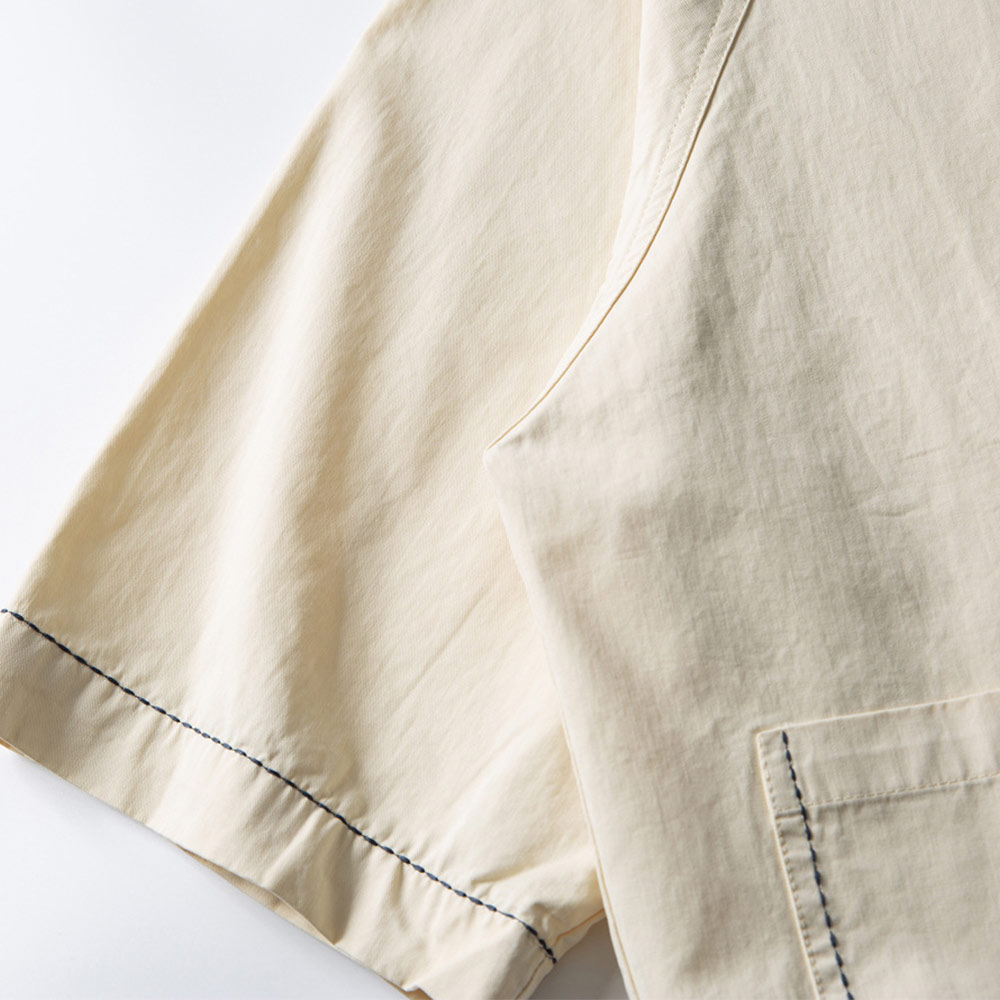 和風刺し子　ノーカラーラグランスリーブシャツ