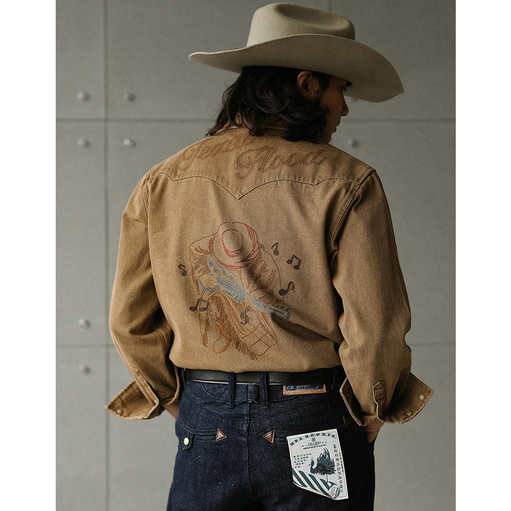 総刺繍　ブルースロックウエスタンシャツ