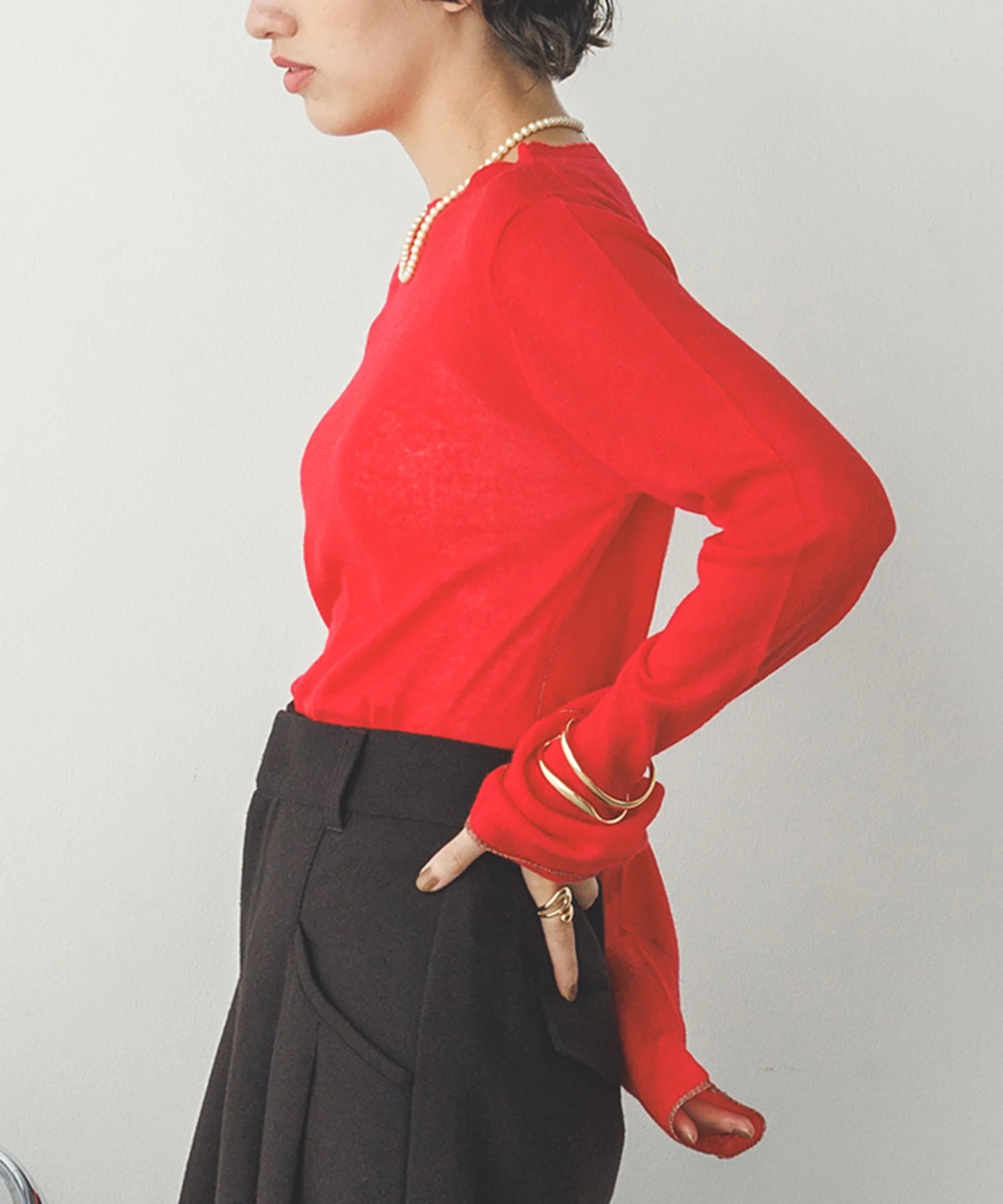 【WEB限定/別注】ラメライン入り ウールミックスシアーニット