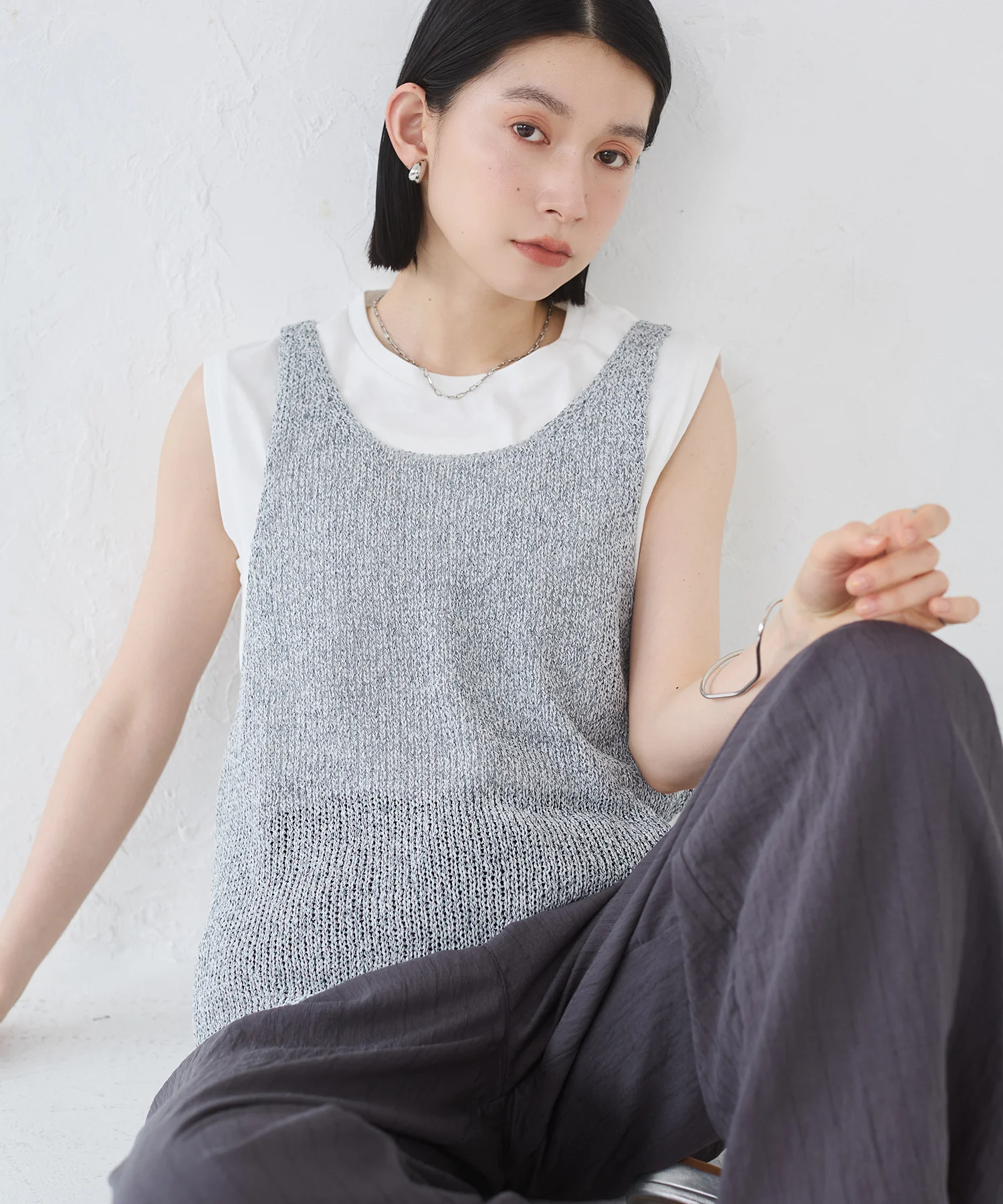 ペーパーヤーン オーバーニットタンク