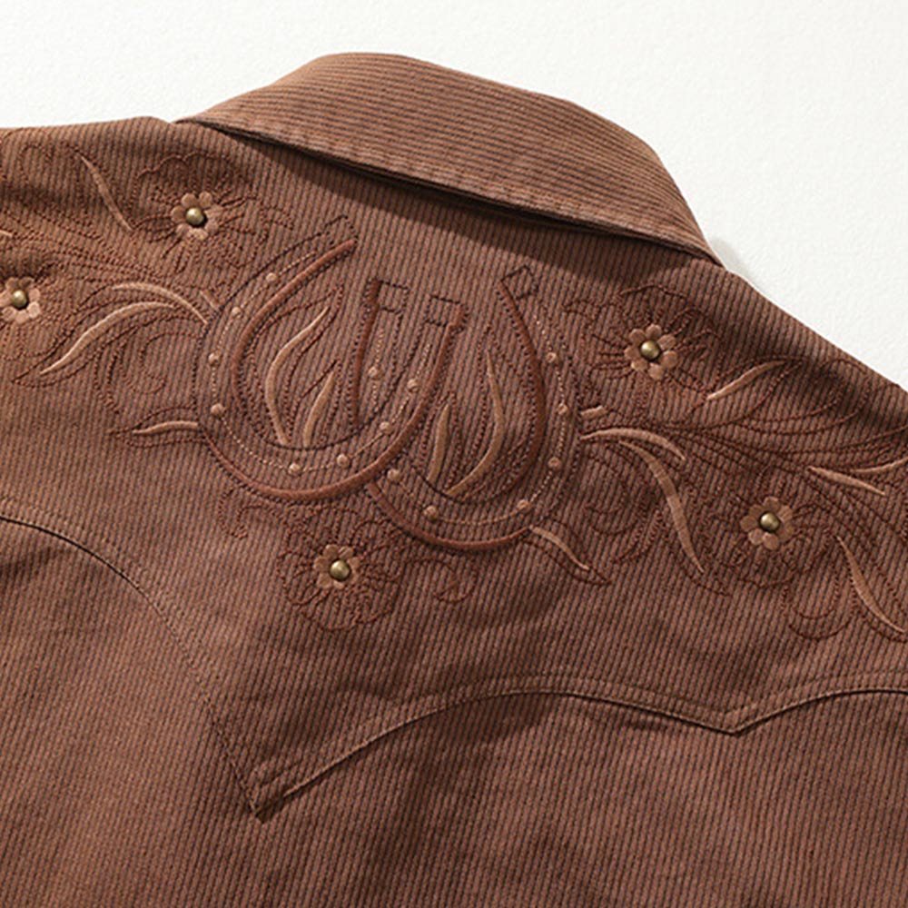 アメカジ　ウエスタンレトロ風刺繍ストライプシャツ