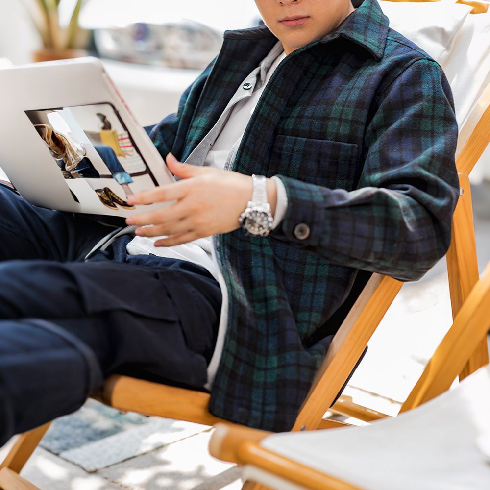 ウール混紡　ブラックウォッチ柄ワークシャツ