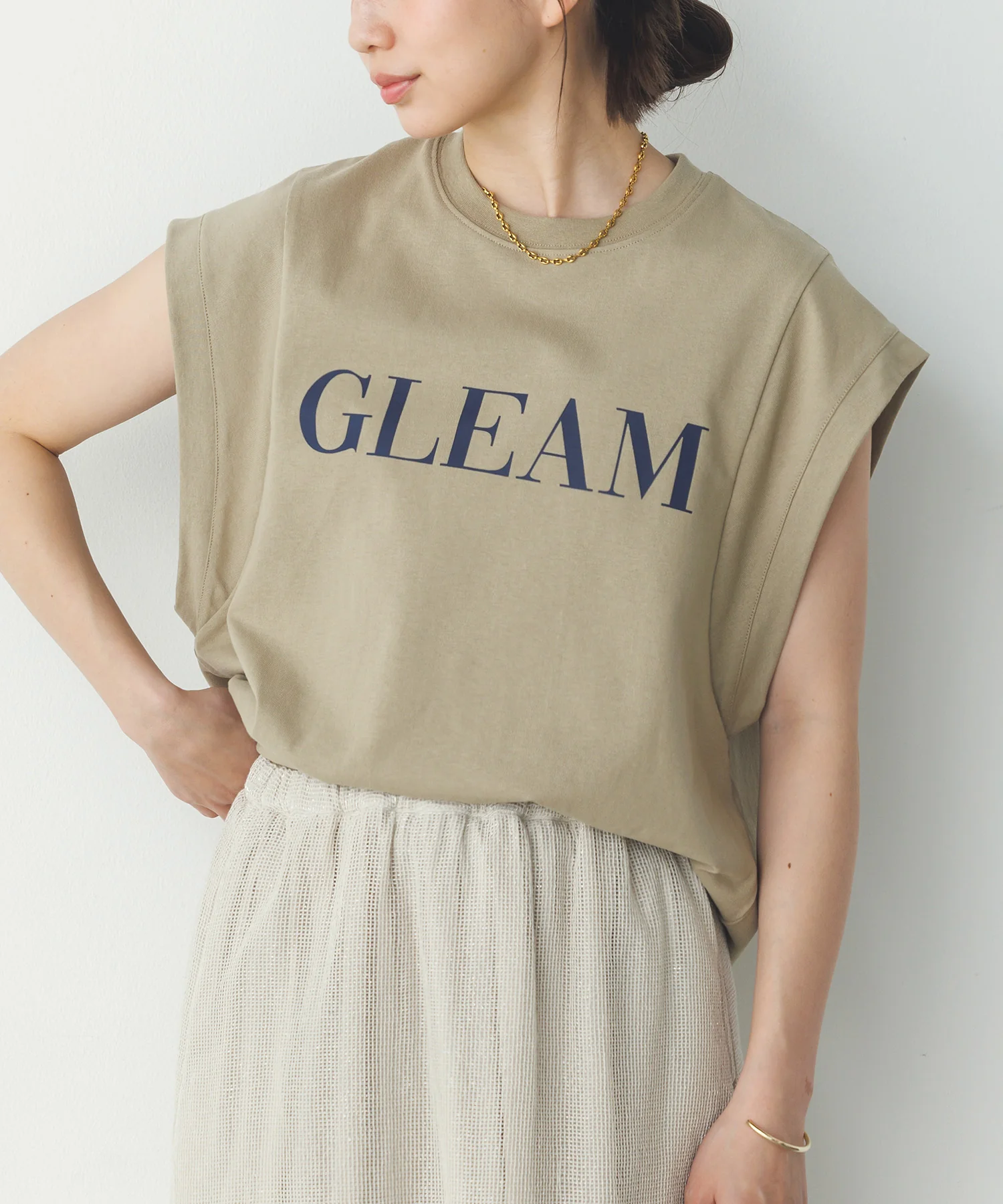 ノースリーブ プリントTシャツ