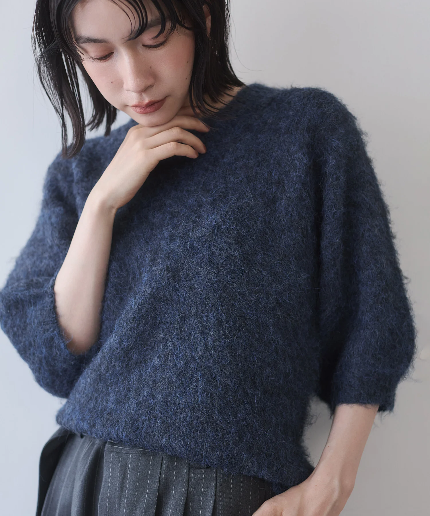 モヘアタッチ 半袖ニット