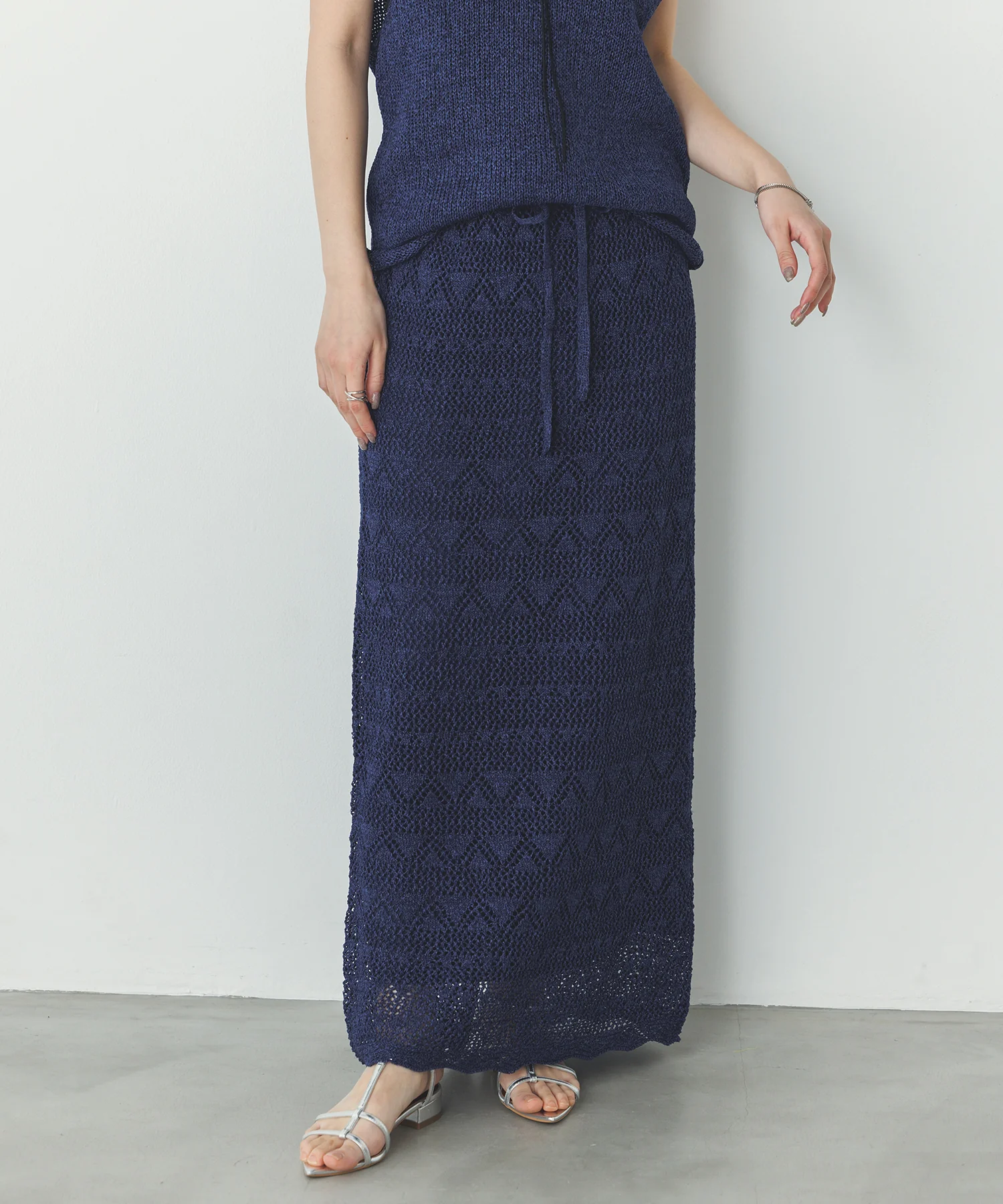 ペーパーヤーン 透かし編み ニットナロースカート