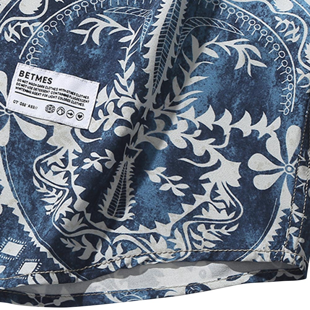 レトロ風プリントメンズ夏シャツ半袖