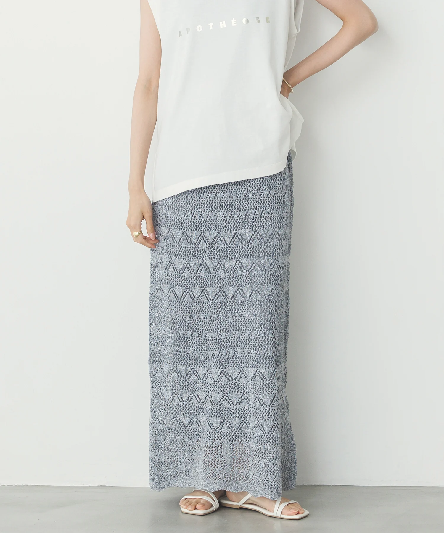 ペーパーヤーン 透かし編み ニットナロースカート