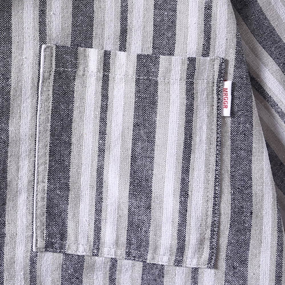 ヴィンテージ風リネンストライプ開襟シャツ半袖 