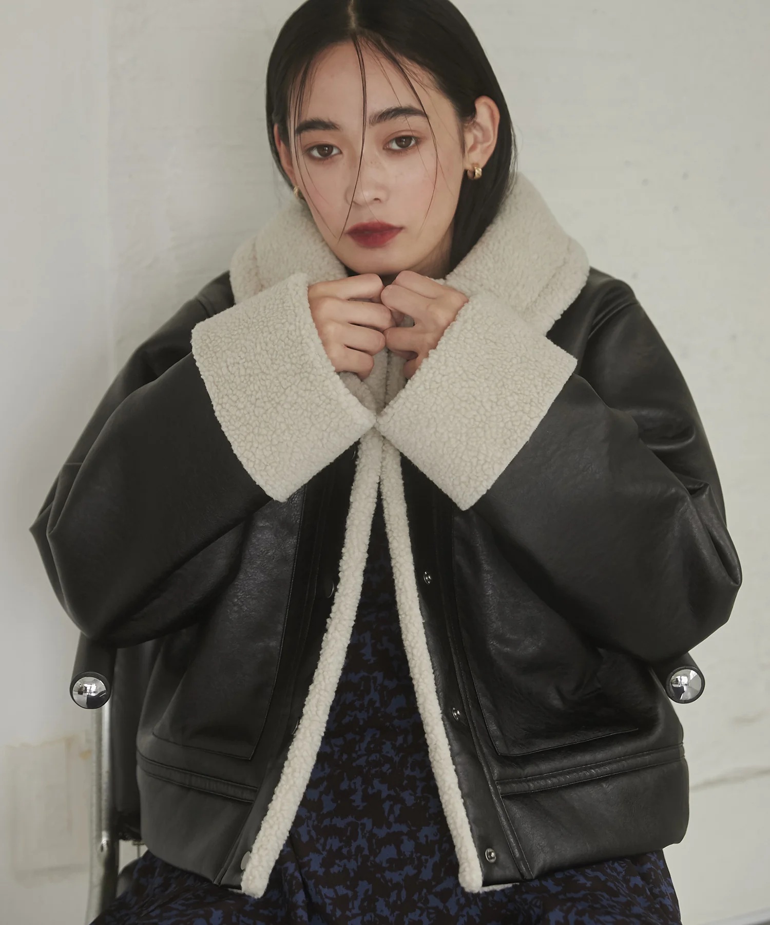 フェイクレザー×ボア ブルゾン