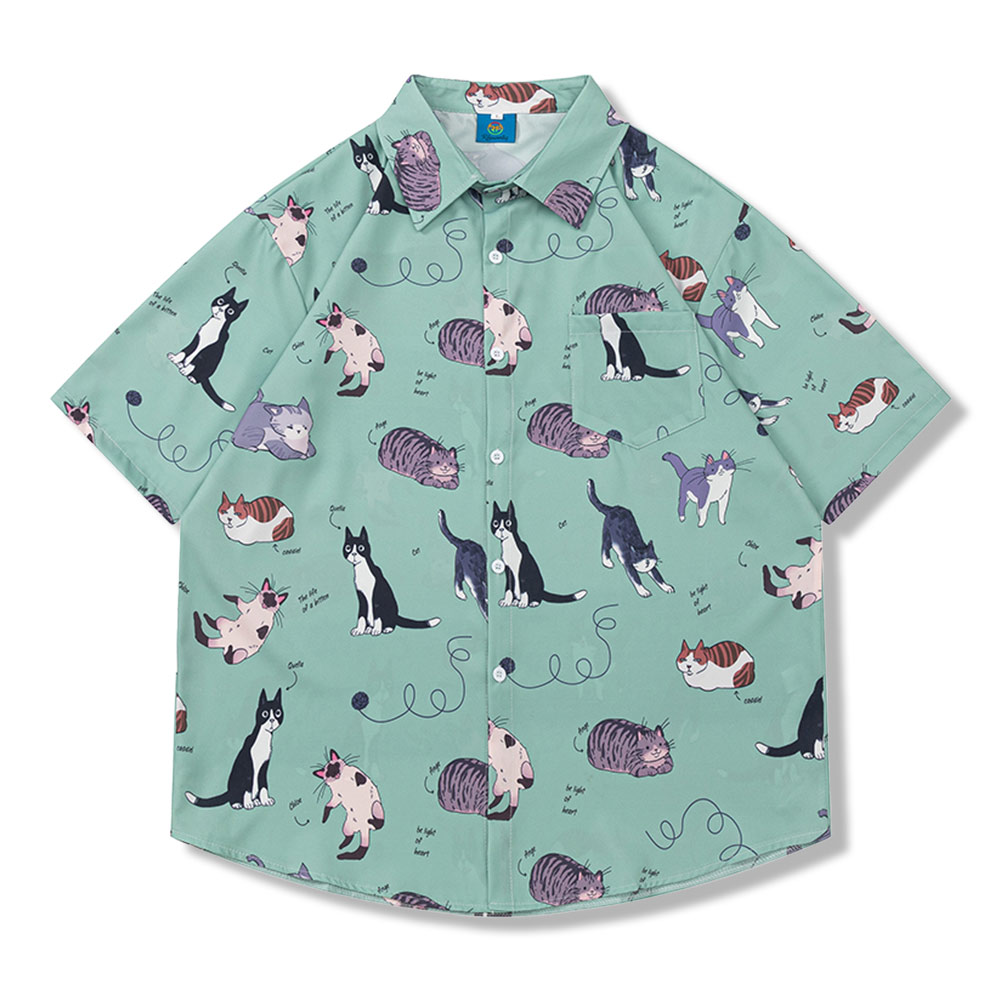 「猫図鑑」 総柄半袖シャツ