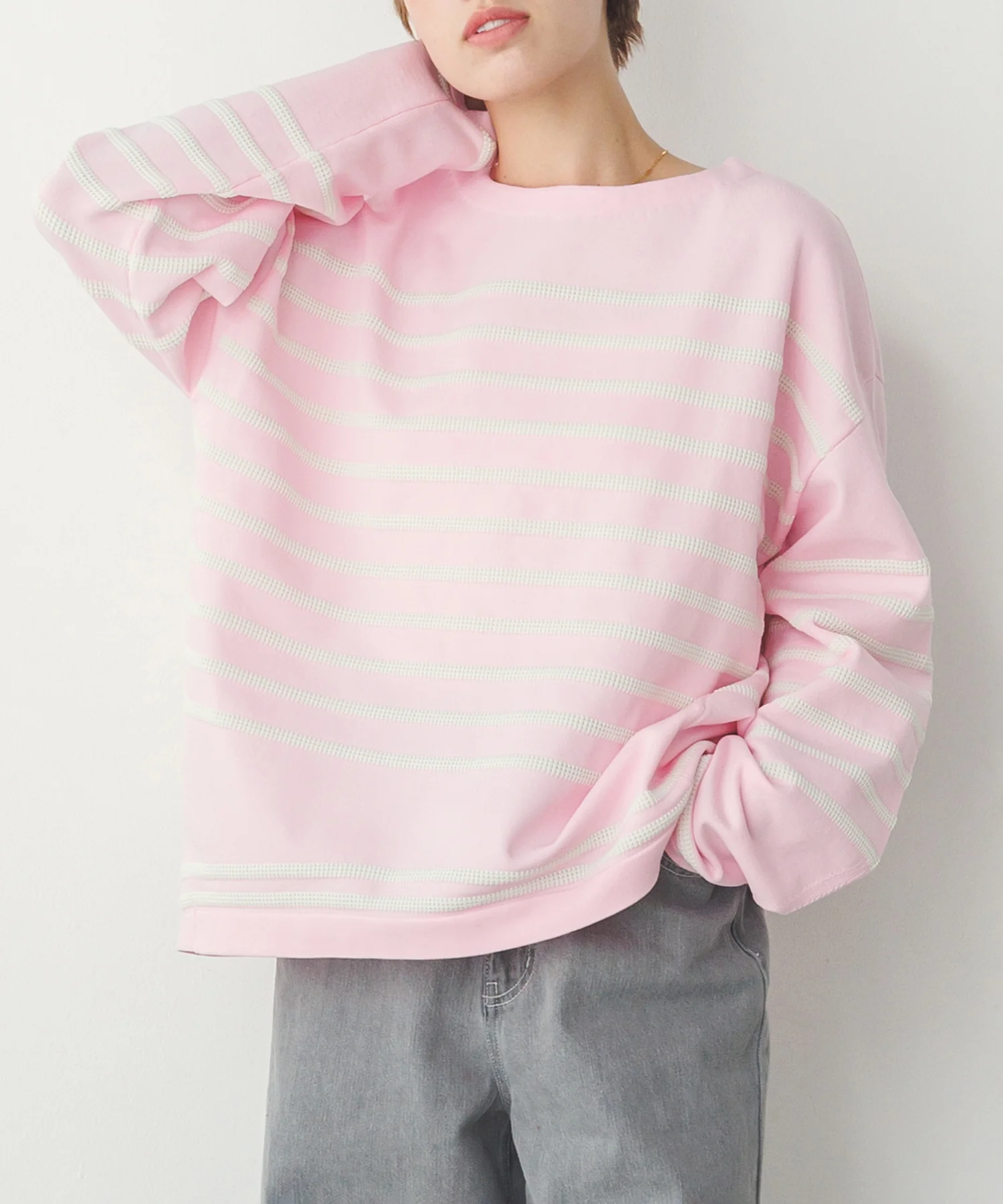 スポンディッシュ 柄編みボーダーニット