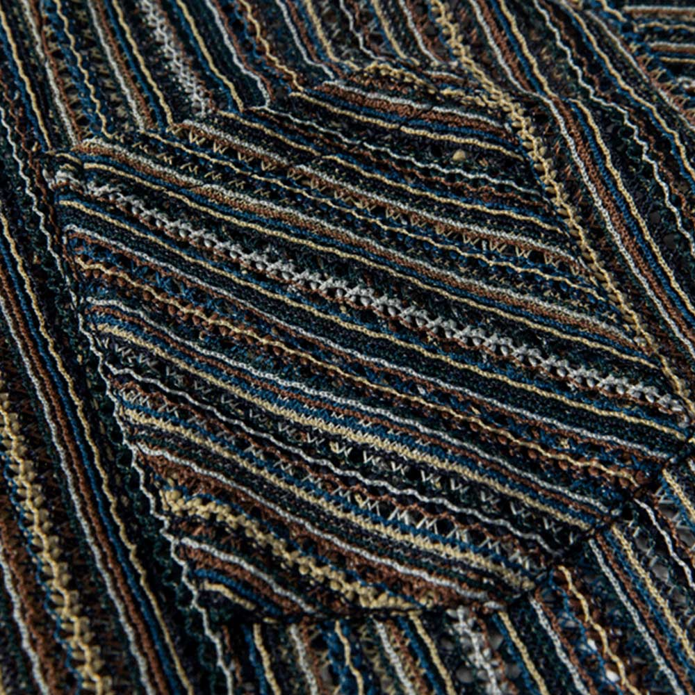 日系レトロ民族風ストライプ透かし柄半袖シャツ