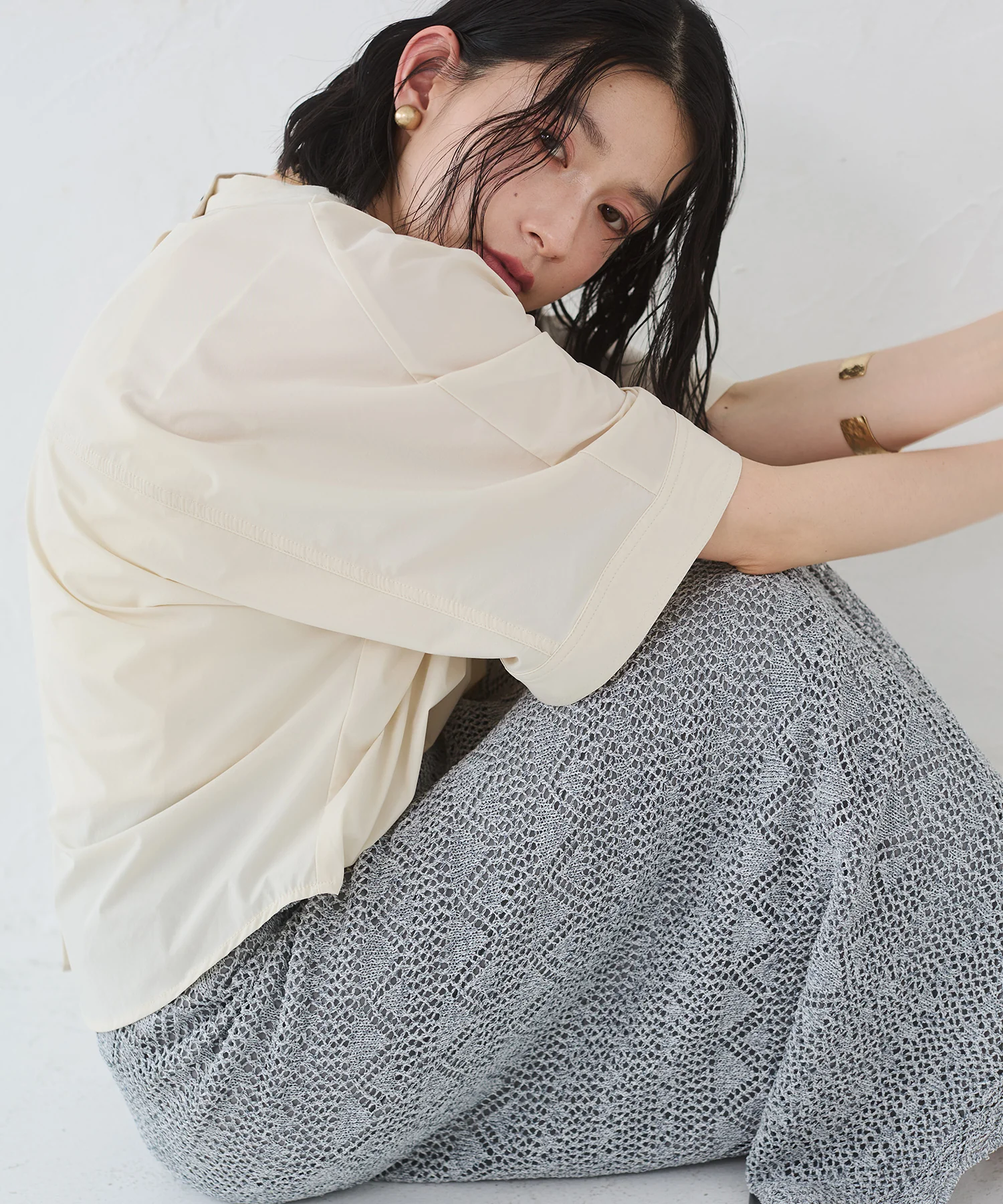 ペーパーヤーン 透かし編み ニットナロースカート