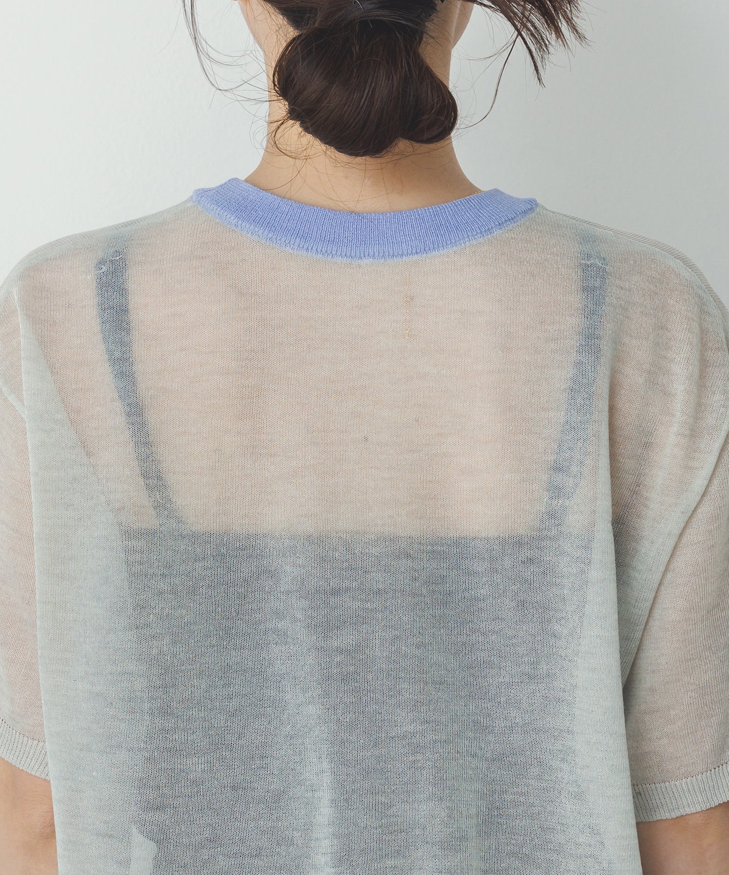 バイカラー シアー半袖ニット